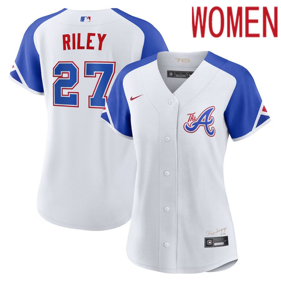 Women Atlanta Braves 27 Austin Riley Nike White 2023 City Connect Replica Player MLB Jersey